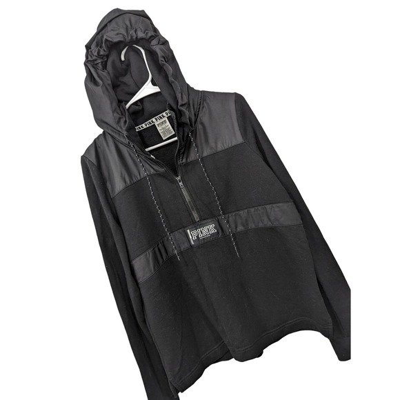 PINK Victoria's Secret Other - NWOT! VICTORIA'S SECRET PINK! BLACK HALF ZIP HOODIE SWEATSHIRT! NYLON! SZ M